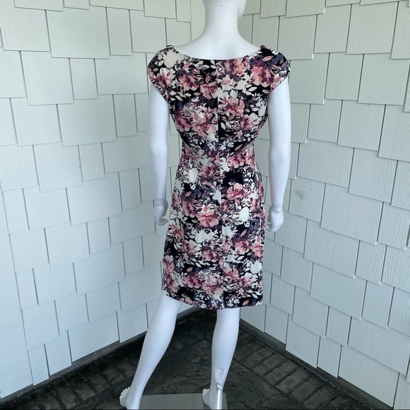 Connected Apparel Women's Pink Multi Floral Short Sleeve Cowl Neck Dress sz 6P - Picture 5 of 5
